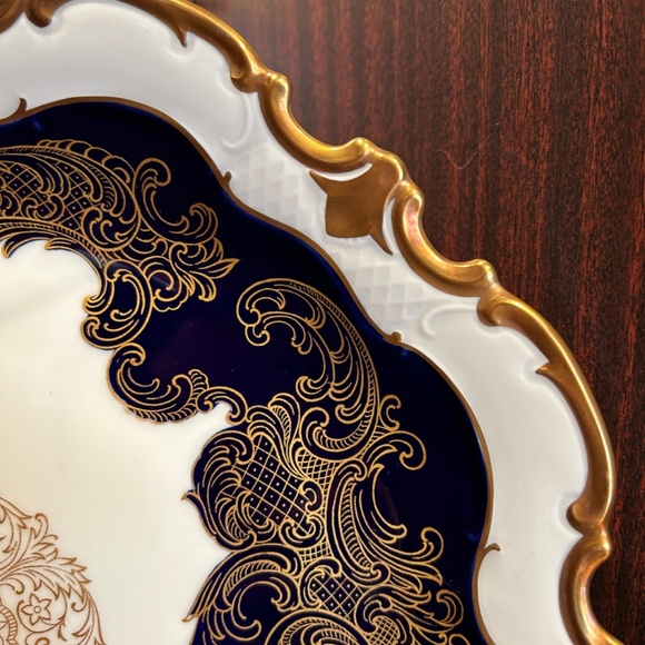 Reichenbach Fine Porcelain Cobalt Gold and White Platter Made in Germany - Picture 10 of 13